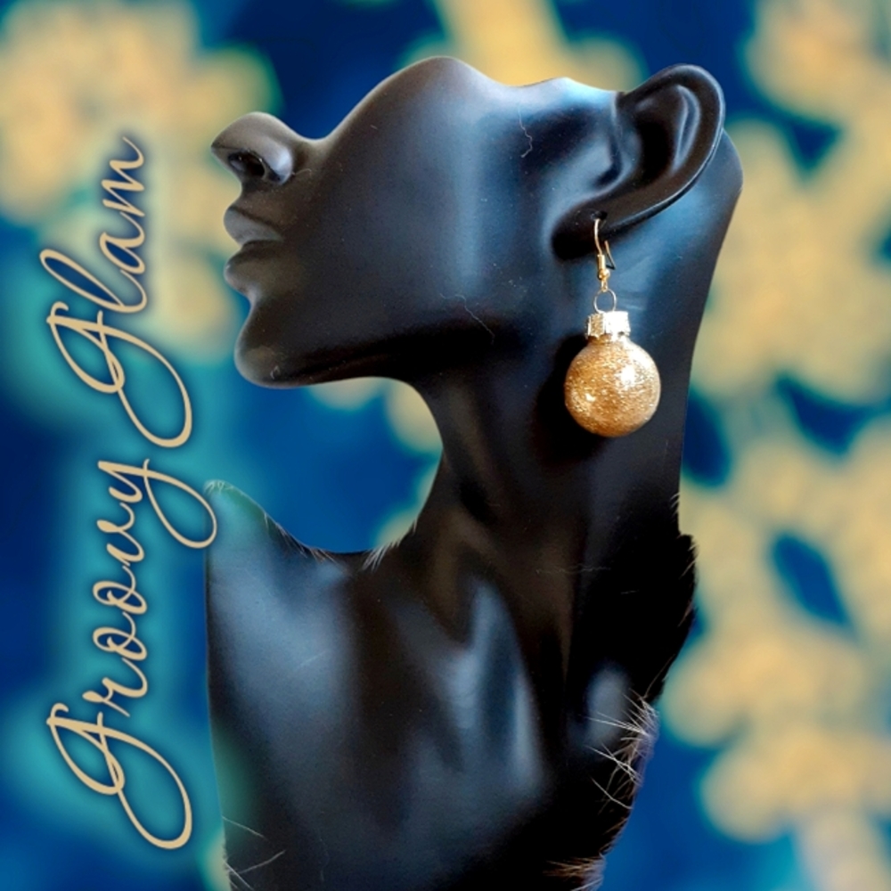 GROOVY GLAM Handmade Gold Glitter Mini Ornament Earrings